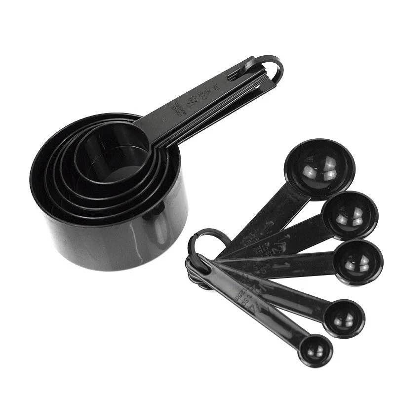 10 Pcs Black Plastic Measuring Cups and Spoons Set