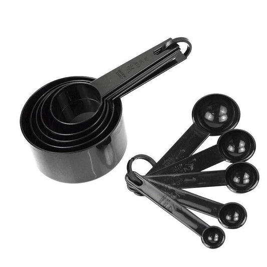 10 Pcs Black Plastic Measuring Cups and Spoons Set