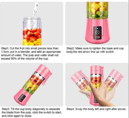 Portable Rechargeable Mini Juicer Blender Machine 6 Blades Smoothie Maker Cup 380ml
