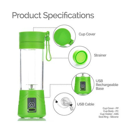 Portable Rechargeable Mini Juicer Blender Machine 6 Blades Smoothie Maker Cup 380ml