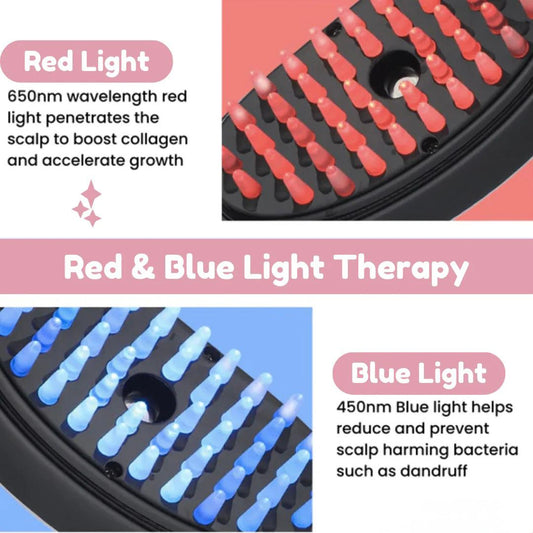 Rechargeable 5-in-1 Hair Growth Steamer Brush with LED Red/Blue Light Therapy