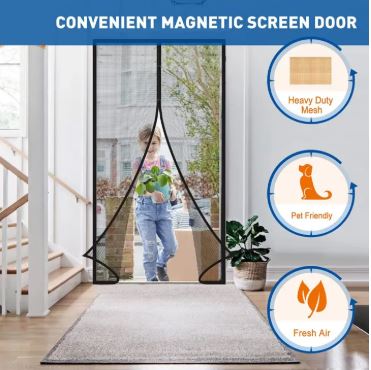 Magic Mesh Magnetic Screen Door Curtain – Auto Close Mosquito Net for Wooden & Sliding Doors